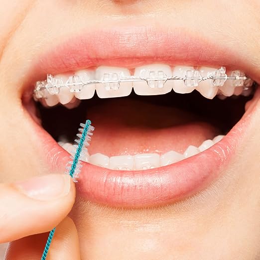 Interdental Brush Soft Dental Picks Tooth Floss Interdental Brush Betweens Refills White Refills for Tooth Cleaning(Tight,100 Pieces)