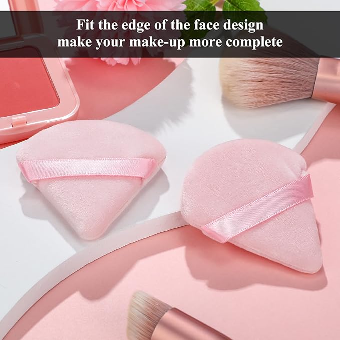 Maitys 12 Pieces Powder Puff Triangle Face Makeup Cosmetic for Loose Powder Soft Body Washable Reusable Foundation Sponge Mineral Wet Dry Makeup Tool for Women(Small,Pink)
