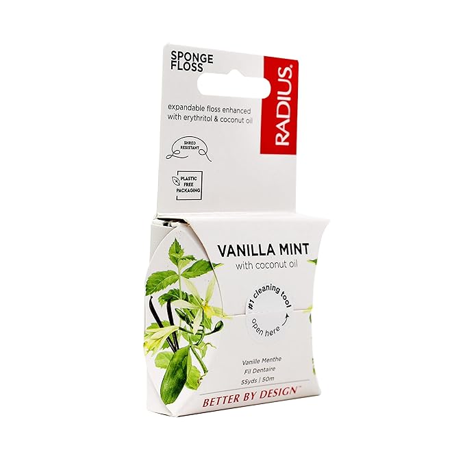 RADIUS Vanilla Mint Dental Floss 55 Yards Vegan & Non-Toxic Oral Care Boost & Designed to Help Fight Plaque Clear - Pack of 3