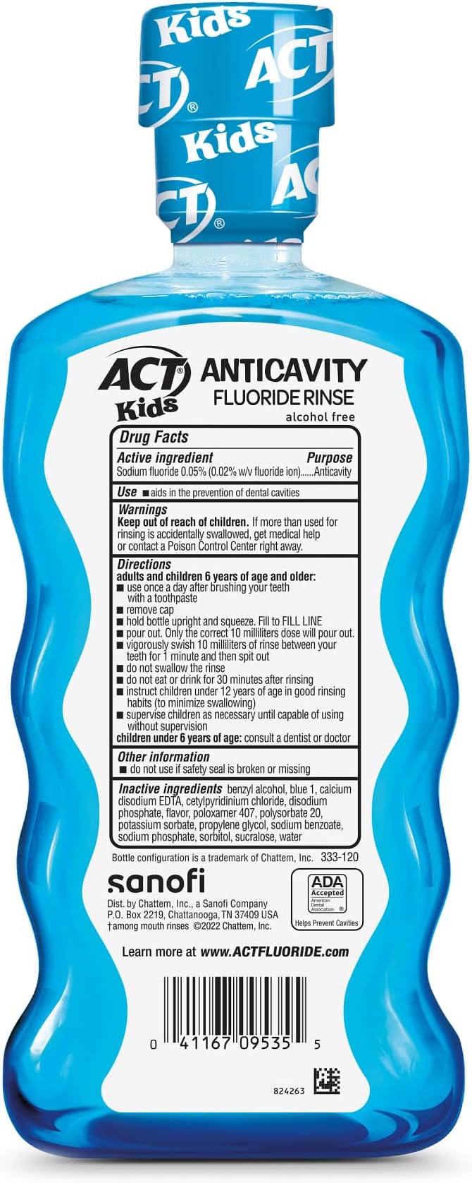 ACT Kids Anticavity Fluoride Mouthwash, Sugar & Alcohol Free Mouth Rinse Strengthens Teeth, Pineapple Punch, 16.9 fl. oz.(Pack of 3)