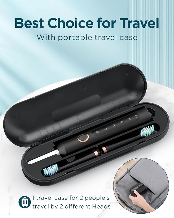 Rtauys Electric Toothbrush for Adults, 8 Brush Heads & Travel Case,5 Modes with 2 Minutes Built in Smart Timer, One Charge for 120 Days, 41000 VPM Motor (Black)