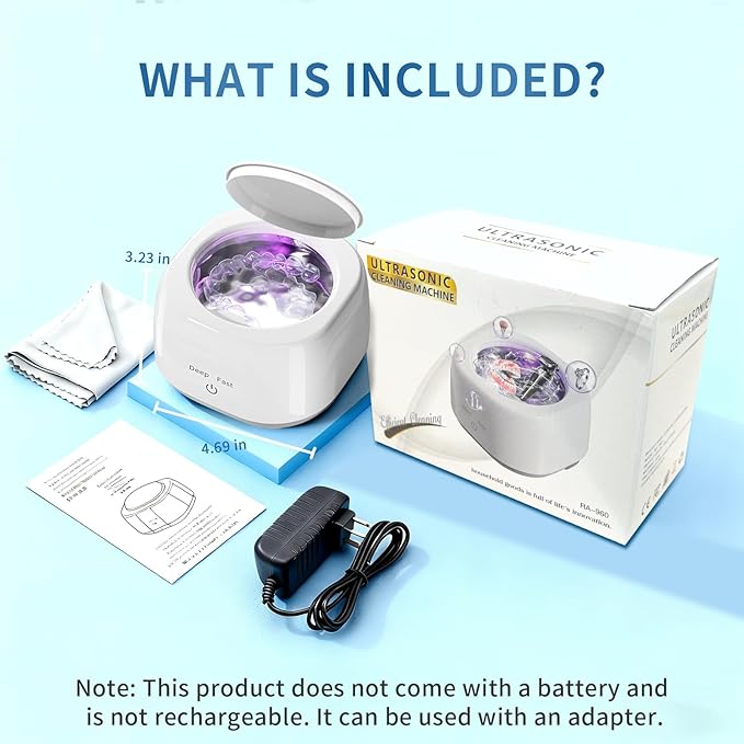 Ultrasonic Retainer Cleaner Machine - 45kHz Dental Cleaning for Retainer Cleaner, Denture, Mouth Guard, Aligner, Jewelry Cleaner, Toothbrush Heads with Dual Mode & 250ML Capacity, White