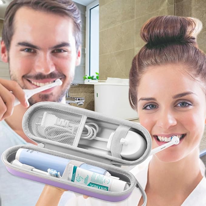 Toothbrush Travel Case for Oral B/Oral-B Pro 1000 1500 5000 7000 & Philips Sonicare 4100 1100 5300 5100 6100/iO Electric Toothbrush, Hard Protective Storage Bag (Light purple case with toothbrush cap)