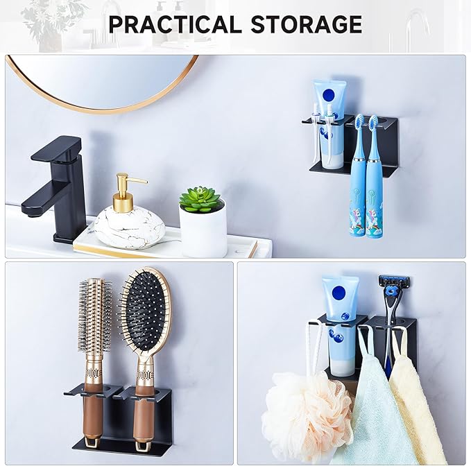 Electric Toothbrush Head Holders Desktop or Wall Mounted Electric Tooth Brush Holders, Bathroom Shower Tooth Brush Head Holder, Adhesive Toothpaste Holder, Toothbrush Head Stand, Black