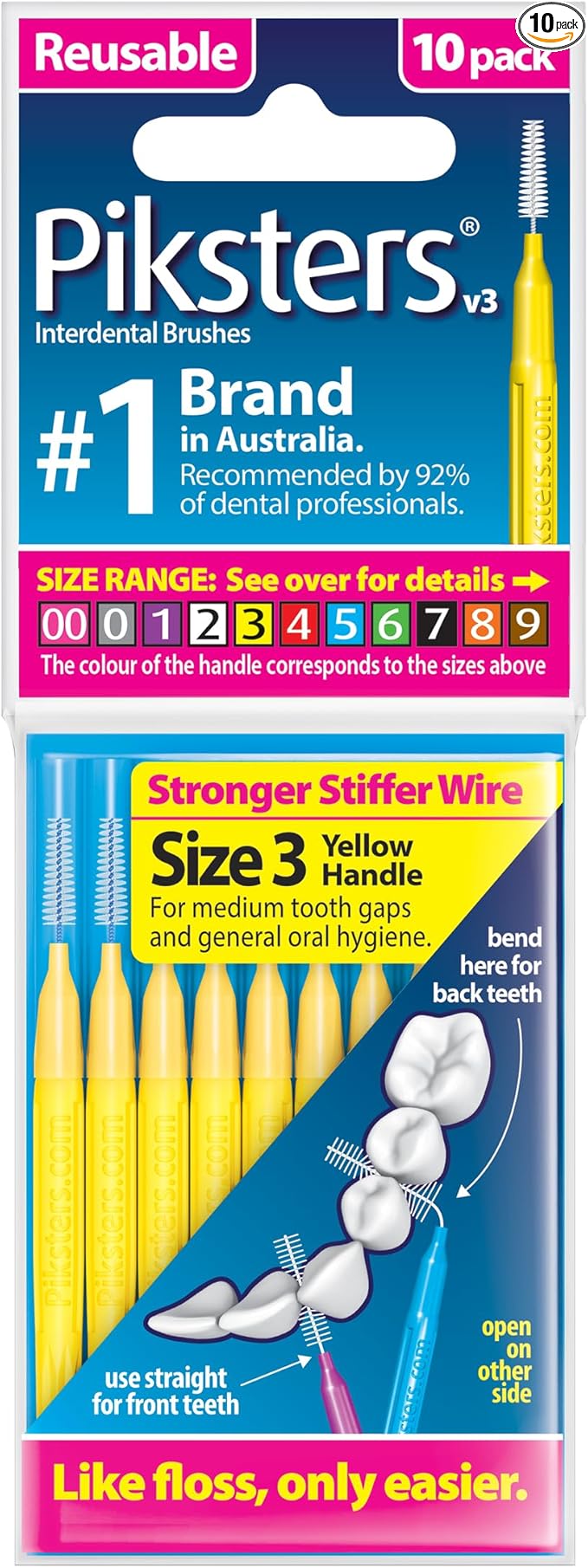 Piksters Interdental Brushes, Size 3, Yellow Handle