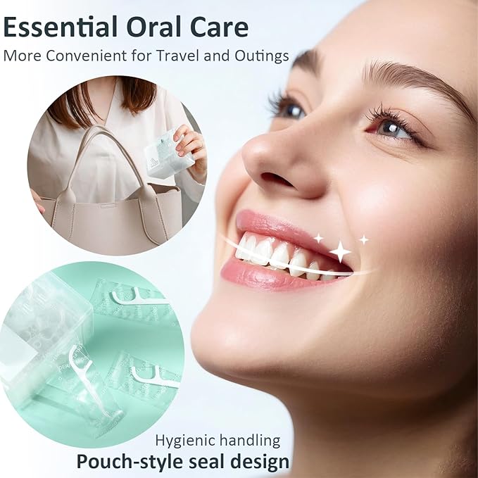EKIND Individually Wrapped Dental Floss Picks Box Smooth Strong Thread Easy Grip Handle for Daily Cleaning Oral Care(50 Count)