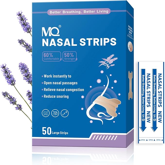 MQ 100ct Nasal Strips for Snoring Lavender Scent Nose Strips for Breathing Extra Strength Snore Strips to Open Nasal Passages, Relieve Nasal Congestion