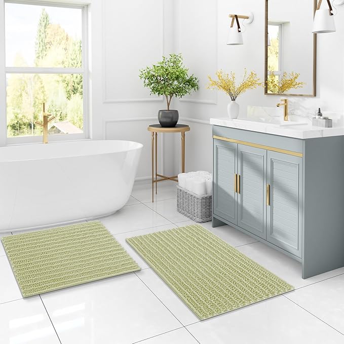Arotive Luxury Chenille Bathroom Rug Mat, Extra Soft Thick Absorbent Shaggy Bath Rugs, Non-Slip Machine Wash Dry, Plush Bath Mats for Bathroom, Shower and Tub, 34x21, Vanilla