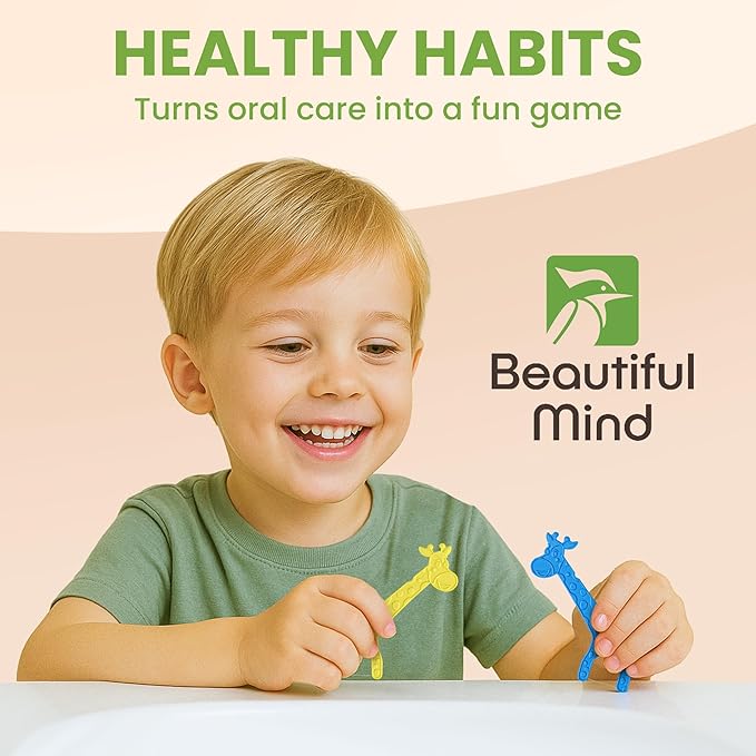 Dental Floss Picks for Kids 75 Pack โ Unflavored, No Fluoride Oral Tooth Flossers โ Biodegradable Flossing Sticks with Charcoal Infused Thread โ Giraffe Toothpick for Toddler Teeth โ Travel Case Size