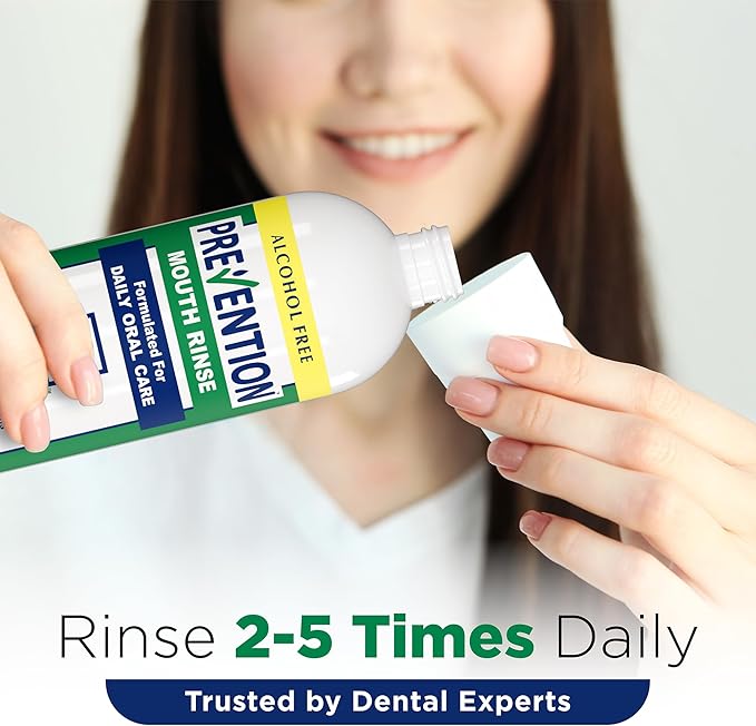 Prevention Daily Care Alcohol-Free Mouthwash, Hydrogen Peroxide Teeth Whitening with Soothing Fresh Mint for Bad Breath Treatment, Fluoride-Free Gum Care Oral Mouth Rince 16 oz 12 Pack