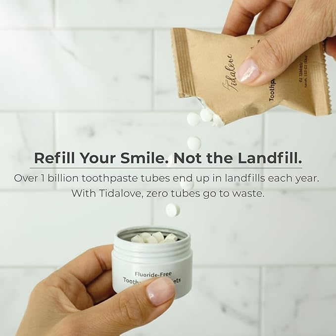 Citrus Yuzu Mint Fluoride-Free Toothpaste Tablets with Nano Hydroxyapatite | Natural Whitening, Enamel Strengthening, Plastic-Free & Travel-Friendly (1 Month Refill)-62 Tablets