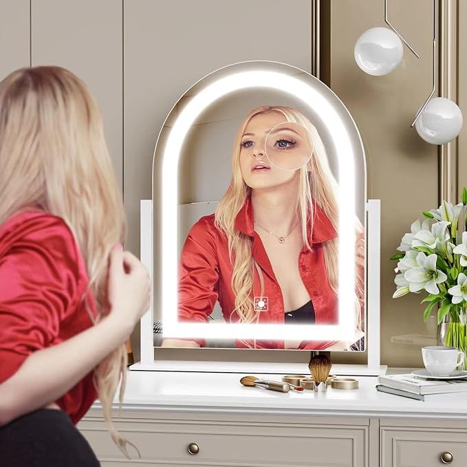 Arched Makeup Vanity Mirror with Lights 17.2" Large LED Lighted Mirror, Hollywood Make Up Mirror with Lighting, Smart Touch, 360° Rotation, (Gold,Gift Box)