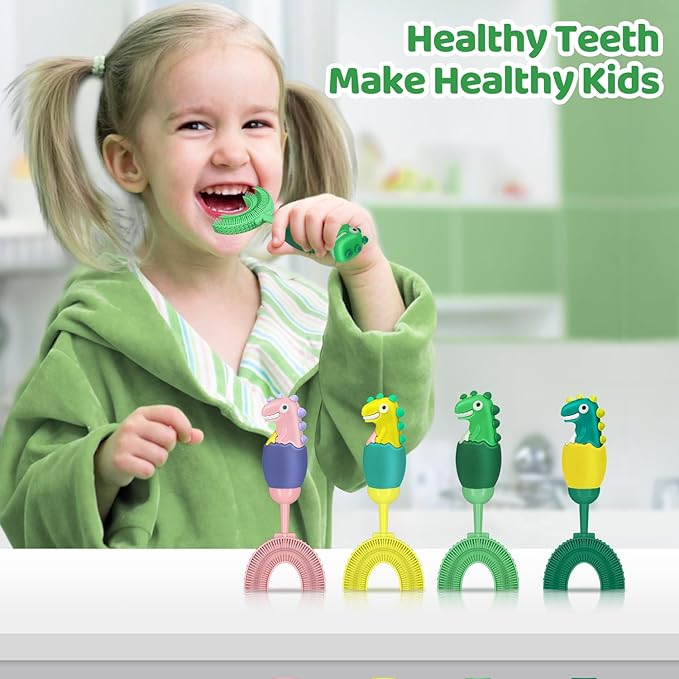 U-Shaped Toothbrush for Kids Ages 2-7, Soft Food-Grade Silicone for Sensitive Gums, 360° Teeth Cleaning Design,Training & Travel-Friendly Toddlers' Toothbrush (Purple)