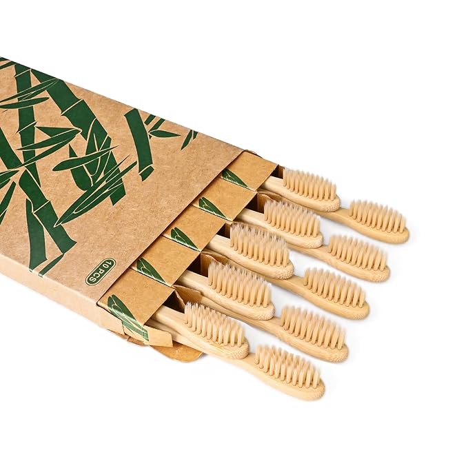 Bamboo Toothbrushes Soft Bristles 10 Pack, Biodegradable BPA Free Soft Bristles Toothbrushes for Adult, Eco-Friendly, Natural Wooden Organic Toothbrush