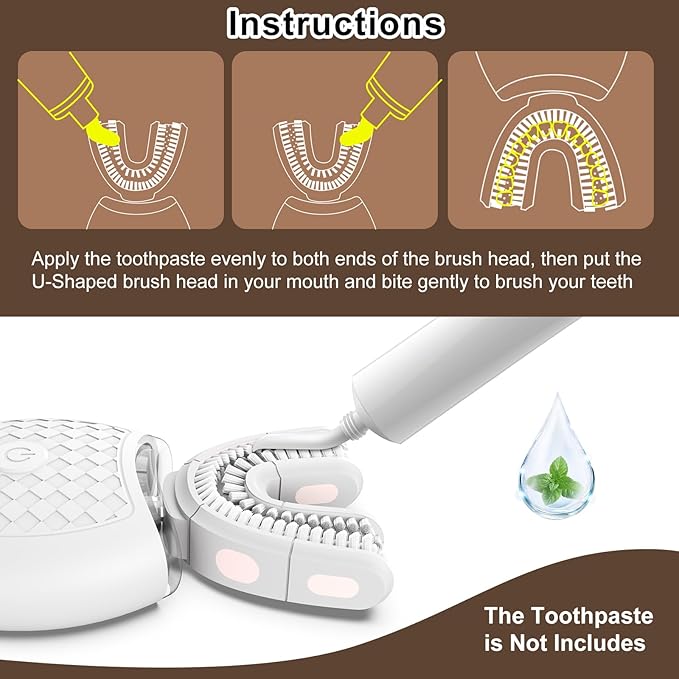 Magentak Electric U Shaped Toothbrush for Adult,360 Degree Automatic Cleaning, Ultrasonic Tooth Brush has 23760 Nylon Bristles and 3 Modes Standard, Fast, Ultra Fast(White)
