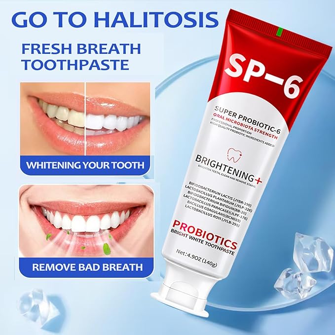 SP-6 Probiotics Whitening Toothpaste, 1 PC 6 Probiotics Enhanced Formula Brightening Toothpastes for Teeth Whitening and Gum Health, Fluoride-Free, Fresh Breath with Mint Flavor (1 PC)