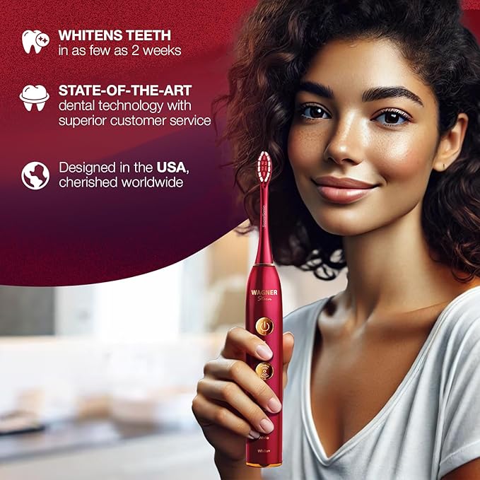 Wagner Stern WT8900 Series Electric Toothbrush – Whitening & Pressure Sensor, 5 Modes, 3 Intensities, 8 Soft Brush Heads, Rechargeable, Travel Case Included