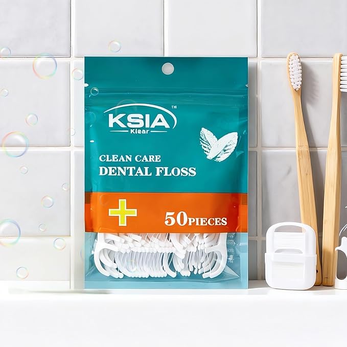 KSIA Klear Dental Floss Picks, 500 Count Tooth Picks Flossers, Dental Floss Cleaner, Dental Flossers for Family, Keep Teeth Clean, Remove Food and Plaque, with 10 Portable Sealed Pouches
