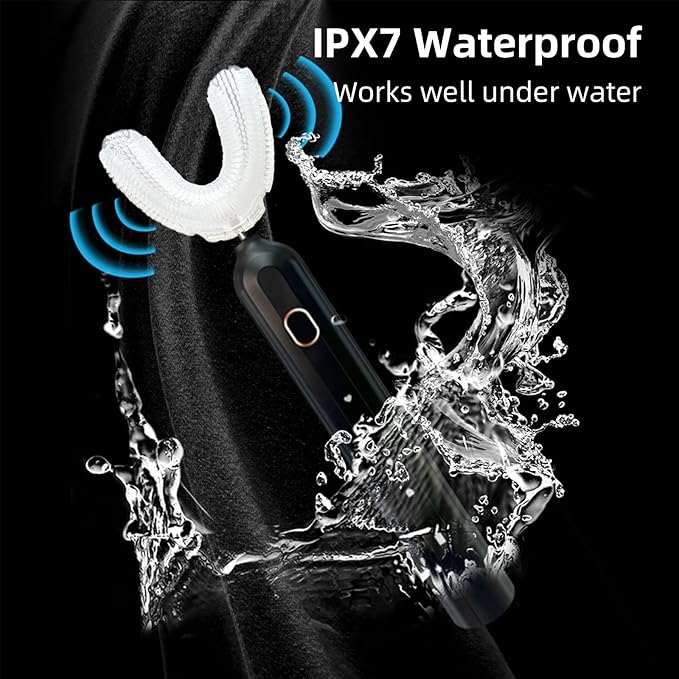 Ultrasonic U-Shaped Toothbrush for Adults, Electric Toothbrush for Teeth Whitening, Automatic 360-degree with Waterproof IPX7, 4 Modes for Cleaning(Black)