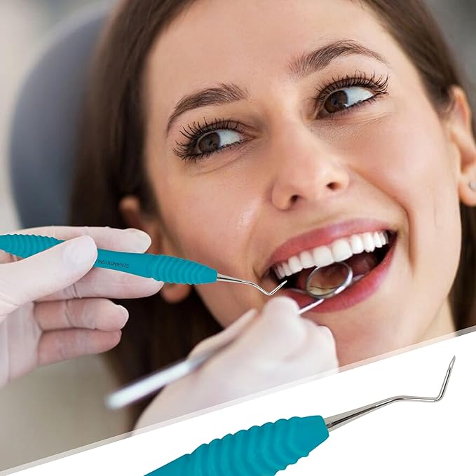 Professional Dental Tools Tartar Scraper for Dentist, Personal and Pets Use Plaque Remover with Comfortable Grip, Double Ended Silicon Grip Scaler 204S (Aqua)