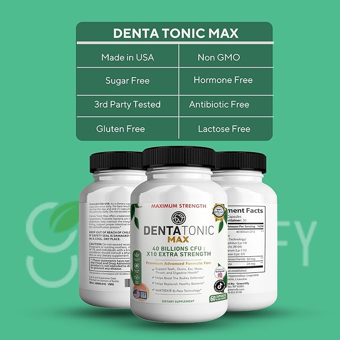 Denta Tonic Max Probiotic Supplement, 40 Billion CFU, 60 Capsules, Supports Oral & Digestive Health (5)