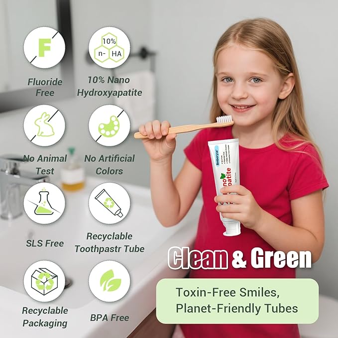 10% Nano Hydroxyapatite Toothpaste, SLS & Fluoride Free Remineralizing Toothpaste for Sensitive Teeth, Whitening, Antiplaque, Fresher Breath, Mineral Toothpast for Adults(4.23oz,Mint)