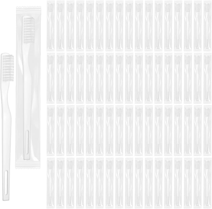 300 Pack Individually Wrapped Disposable Toothbrush Bulk Single Use Toothbrush with Soft Bristle for Homeless Women Men Adult Travel Hotel Guest Room (White)