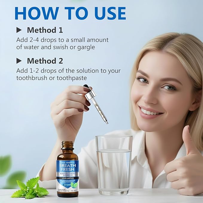 Bad Breath Treatment for Adults, Breath Drops for Fresh Breath, Fast-Acting, Long-Lasting, Natural, Alcohol-Free, Boosts Confidence for Socializing, 60ML