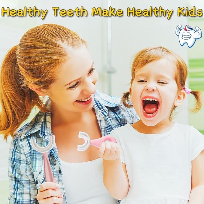 YOTEE U-Shaped Toothbrush Kids 2 PCS - Toddler Toothbrush with Food Grade Soft Silicone Brush Head, Manual Whole Mouth Tooth Brush for Kids Age 6-12(Purple+Yellow)
