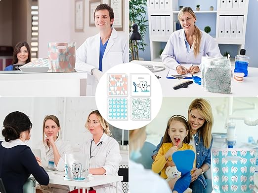 100 Pcs Dental Bags, 9 x 8 Inches Tooth Patient Care Goodie Bags, for Dental Clinics, Schools and Patient Use (Style 3)