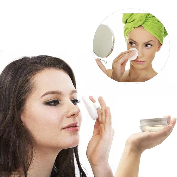 Powder Puff Reusable Empty Makeup Container with Elasticated Net Sifter for Setting Powder, Face Powder, Travel and Daily Use
