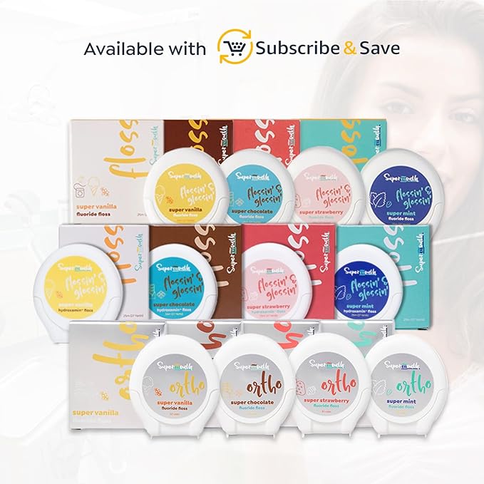SuperMouth® Fluoride Floss – Patented Expanding Floss Removes 40% More Plaque, Nano-Hydroxyapatite, Vitamins D3 & K2, Xylitol, No Forever Chemicals, Strengthens Enamel & Gums – 4 Flavor Options