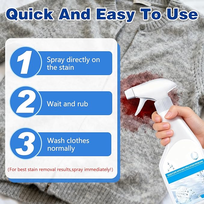 Wondolla Stain Remover, Stain Treater Spray, White Shirt Guardian Dry Clean Spray, Clothes Oil Laundry Cleaning Remover, Strong Decontamination for Grease/Oil/Food on Clothes and Shoes (1PC,300ML)