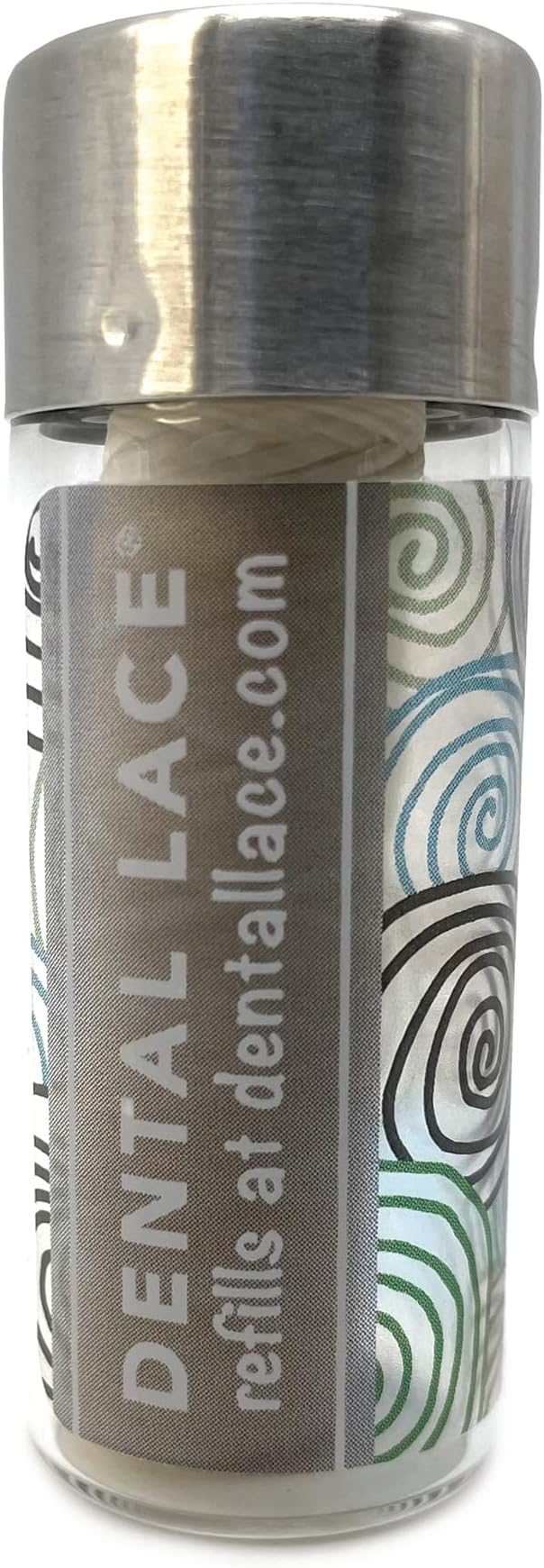 Dental Lace Refillable Silk Dental Floss – 100% Silk Floss with Mint Flavor, PFAS & PTFE Free – Includes 1 Refillable Glass Floss Container and 2 Spools (Total 66 Yards) – Recyclable Packaging