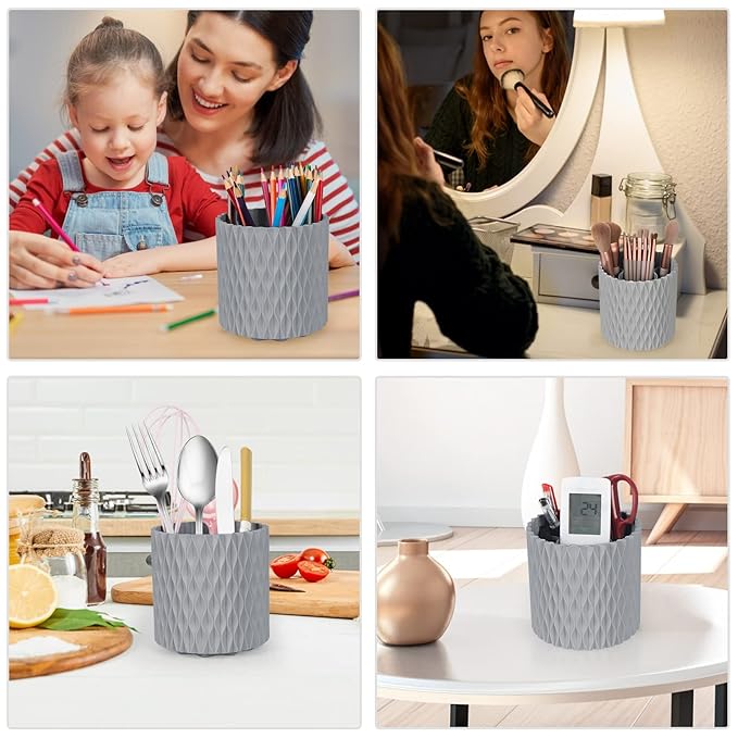 Makeup Brush Holder Organizer - 360° Rotating, 5-Slot Brush Cup for Cosmetics, Lipsticks, Pens | Vanity & Desk Organizer (Grey)