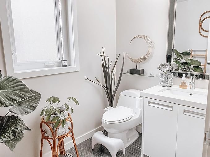 TUSHY Ottoman: A Premium Toilet Stool for The Bathroom, Modern Sleek Design | Squatting Position Helps Improve Bowel Health & Relieve Constipation (Relaxed 7.5", White/White)