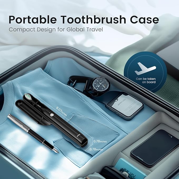 Sonic Electric Toothbrush for Adults - Type C Rechargeable Portable 3 Modes Black Sonic Electric Toothbrush with Travel Kit