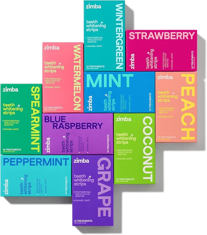 Zimba Peppermint & Coconut Teeth Whitening Strips for Teeth Sensitive, White Strips for Teeth Whitening, Teeth Whitener Stain Remover 28 White Strips Included Per Pack, 2 Pack (14 Day Treatment)
