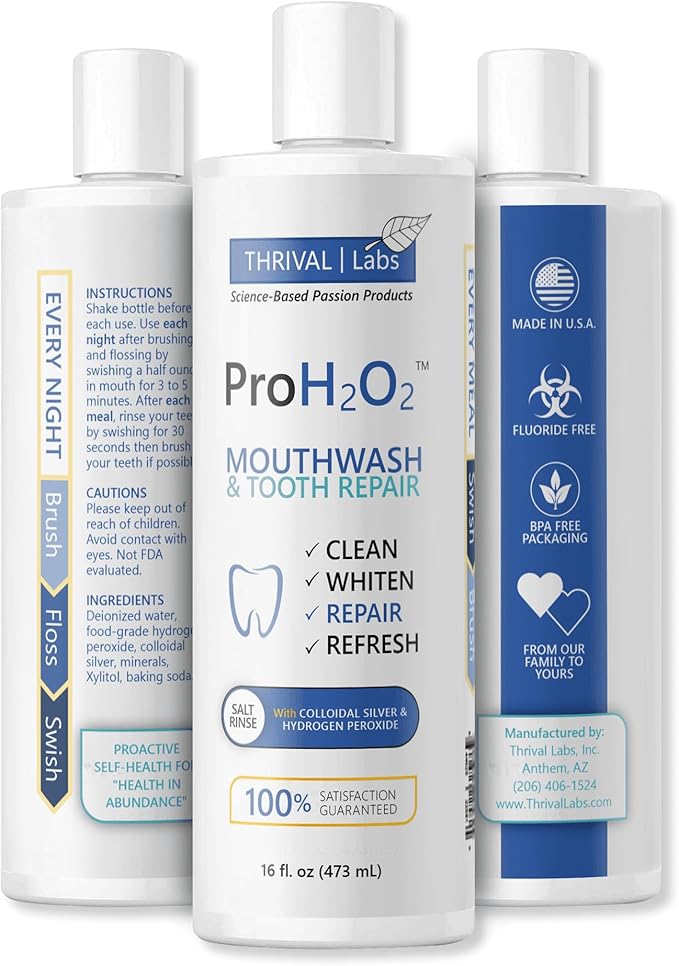 ProH2O2 Natural Mouthwash, Salt Swish, & Tooth Repair by Thrival Labs, Press Top Dispensing, Family Pack (4 Pieces)