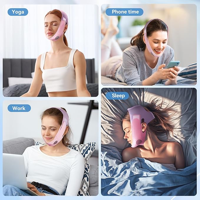 Chin Strap for Sleeping, Soft Silicone V-Line Lifting Mask, Reusable Face Lift for Women Men Anti Snoring Devices for Sleep Home Working Travel Yoga