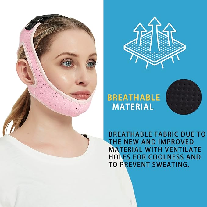 Chin Strap for Cpap Users - Adjustable Snore Stopping Device Face Mask Bandage Keeping Mouth Closed - Anti Snoring Sleep Aid Solution - Skin-Friendly Comfortable Sleeping (Black)