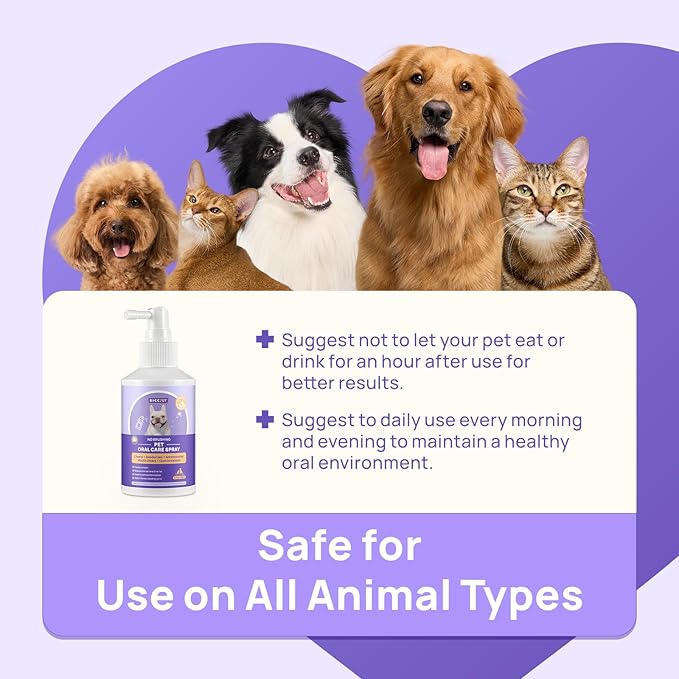 HICC PET Dog Dental Care Spray, Breath Freshener & Teeth Cleaning Spray, Dog Gingivitis Treatment, Prevent Bad Breath & Infections, Relieve Gum Redness, Reduce Plaque & Tartar, No Brushing, 5.1 Fl Oz