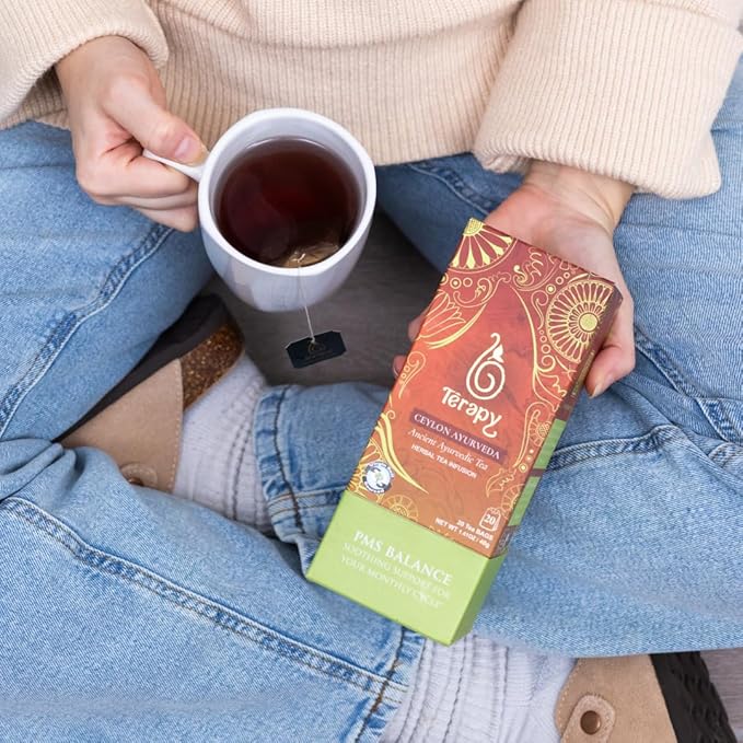 Tรฉrapy Ceylon PMS Balance Tea For Women - Soothing Support for PMS Relief, Hormonal Balance, Monthly Cycle support & Period Tea - 100% Natural Herbal Ingredients - Red Hibiscus, Cumin, Licorice & More Herbs