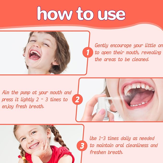 PEGO Kids Oral Spray, Toddler Toothpaste Helper for Fresh Breath,Fruit-Flavored & Portable, for Baby's Daily Oral Care (2Pack, Peach)