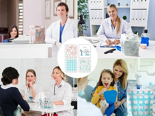 100 Pcs Dental Bags, Tooth Patient Care Dental Bags, 9 x 8 Inches Dental Goodie Bags, for Dental Clinics, Schools and Patient use (Style 8)