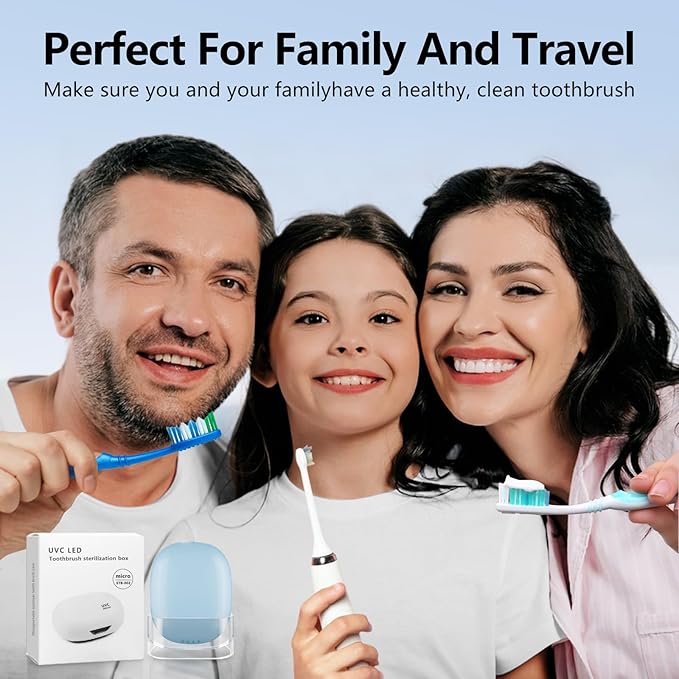 Toothbrush Covers Case San itizer with Light,Toothbrush Covers with Holder, Rechargeable Portable Toothbrush Cleaner Case(Blue)