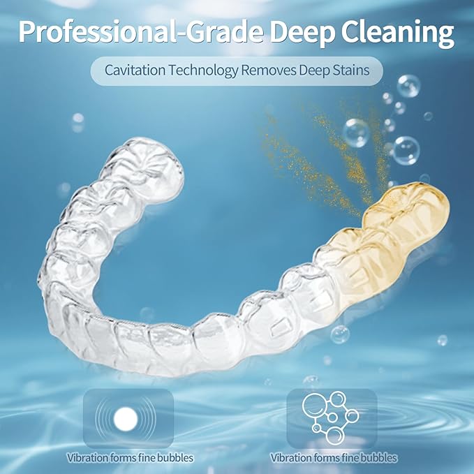 Ultrasonic Retainer Cleaner 48kHz Ultrasonic Cleaner Dental Ultrasonic Retainer Cleaner Machine Dental Cleaning Pod for Denture with Digital Timer, Dual Cleaning Mode for All Dental Appliances (Pink)