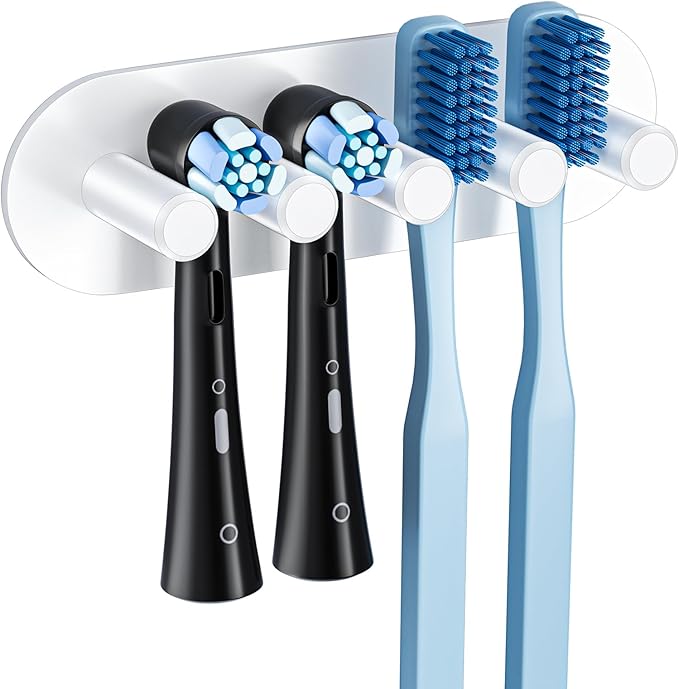 Electric Toothbrush Head Holder, Toothbrush Holders Wall Mounted, Adhesive Tooth Brush Head Holder Organiser, Electric Toothbrushs Holder, Shower Tooth Brushing Holder (White, Large)