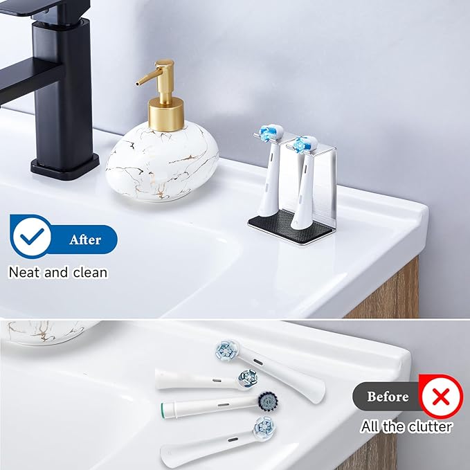 Toothbrush Head Holders Tabletop or Wall Mounted Electric Tooth Brush Heads Holder Stand with Removable Drip Pad, Tooth Brush Holder for Bathroom Shower, Electric Toothbrush Holders, Silver
