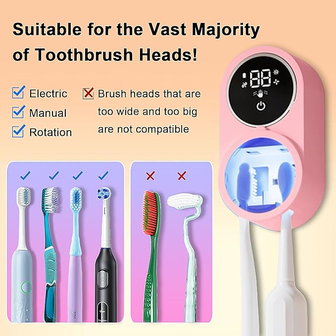Toothbrush Holder and Cleaner Razor Holder/Dryer Light Cleaning and Air Drying Automatic Ratating Cover Rechargeable Wall Mounted for Bathroom Portable for Trip
